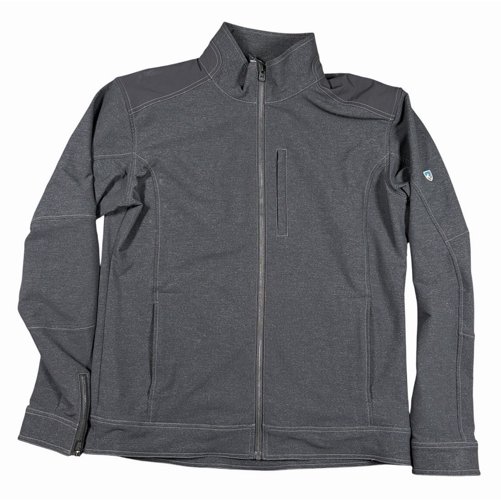 KUHL Klash Mens Jacket Sz L Charcoal Gray Full Zip Outdoor Hiking Zip Cuffs EUC